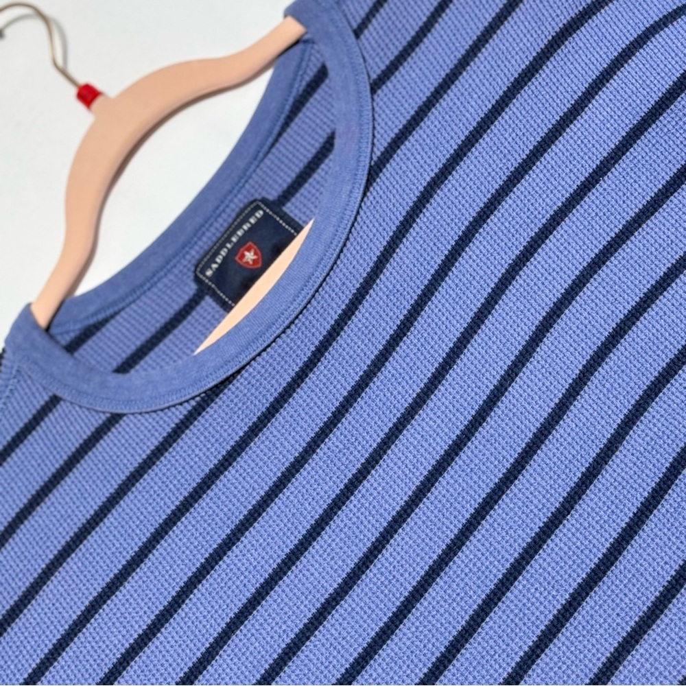 Saddlebred Blue and Black Striped Knit Thermal Shirt‎ Size L Excellent